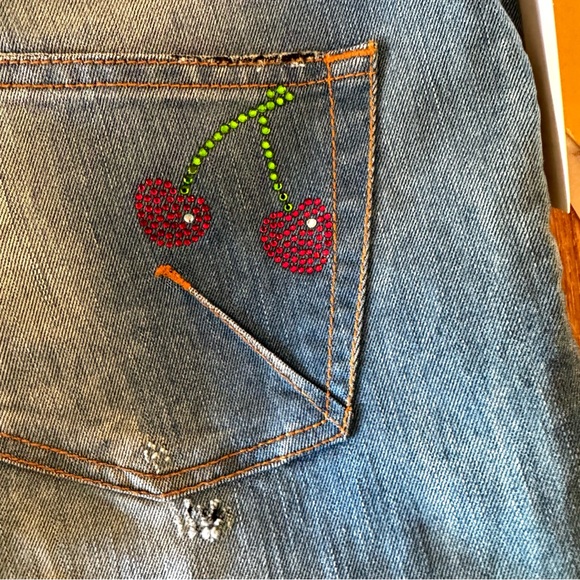 NWT LONG Galliano Donna crystal cherry slim jeans 30 - Picture 3 of 16